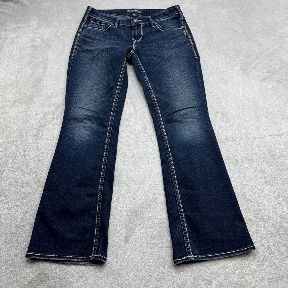 Silver Jeans Aiko Bootcut Women 29 Dark Wash Contrast Stitch Western Boho Denim